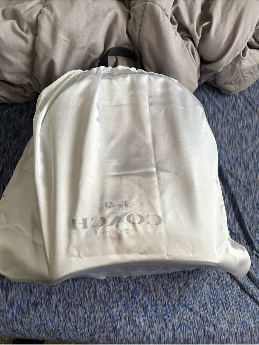 Coach Gray Signature Canvas Backpack with Yellow and Cream Stripes